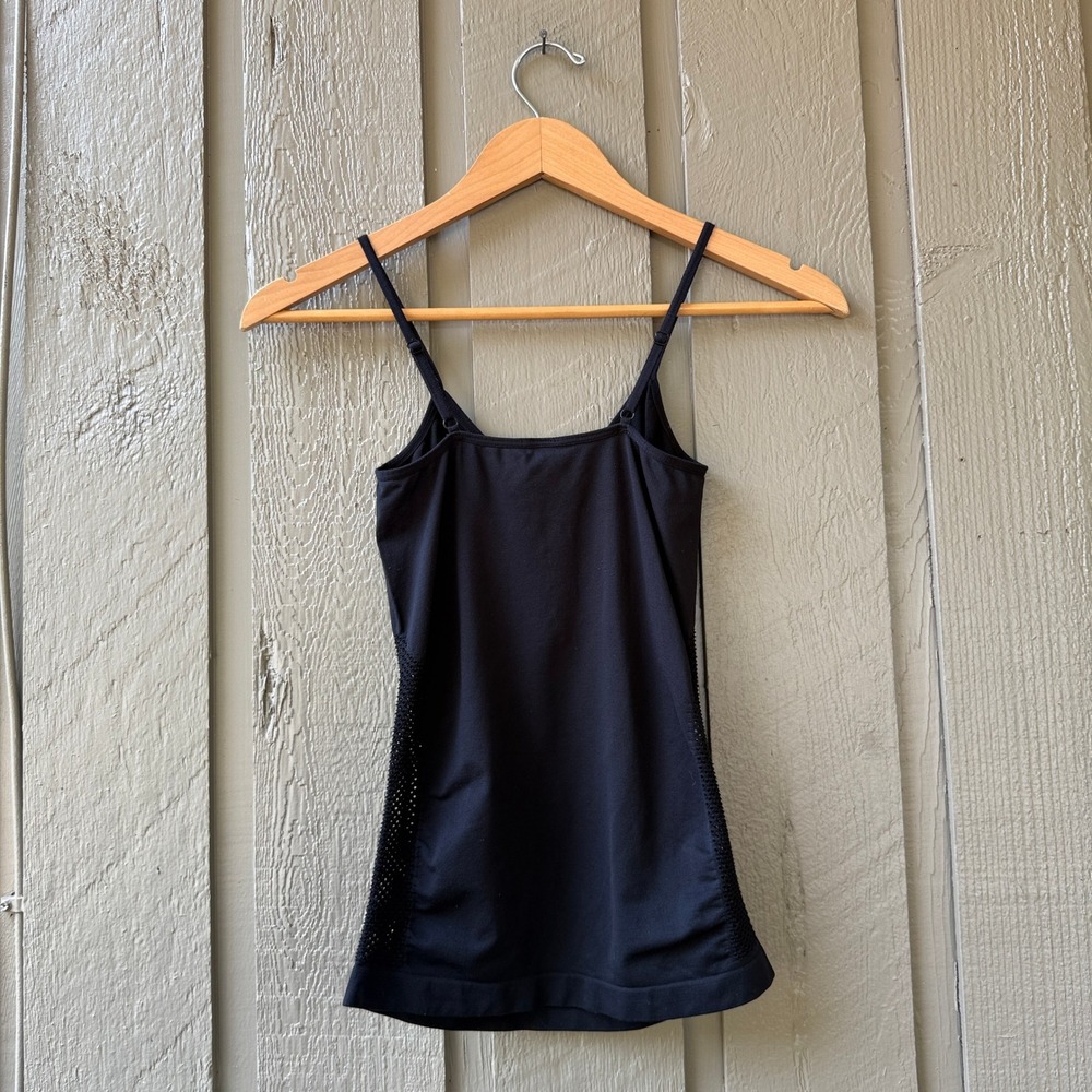 Vintage Y2K Cami Tank Top Womens Mesh Cut Out Rhinestone One Size Black - Picture 7 of 7